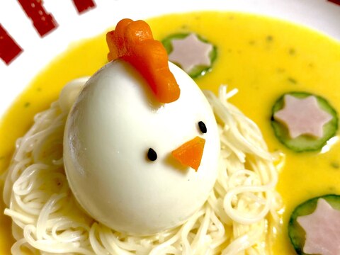 お子様に!冷製ポタージュのパスタ風巣籠もりそうめん